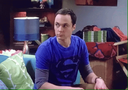 Sheldon Cooper from Big Bang Theory makes a "DUH" face while pointing insistently at his own head.